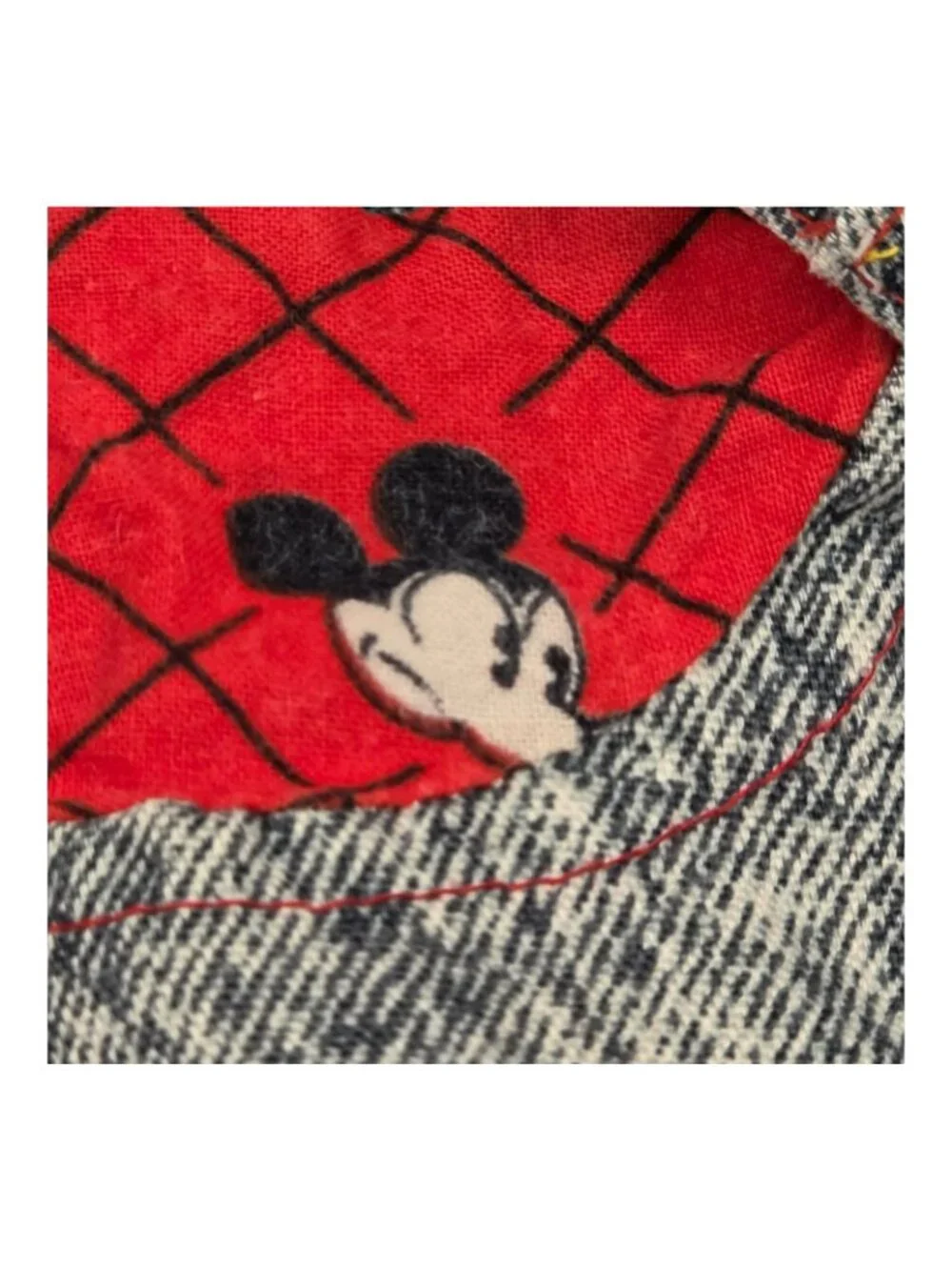 Vintage Disney Kids Baby Mickey Mouse Red Shirt Denim Overalls Newborn to 6 Mos